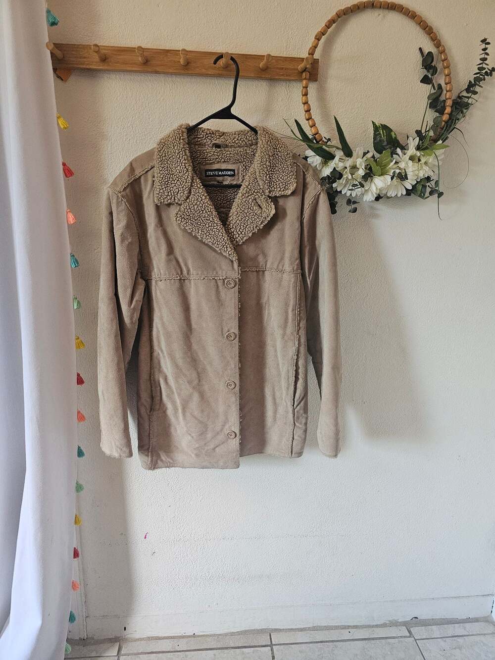 Men's Steve Madden Tan Suede Sherpa-Lined Button-Down Jacket